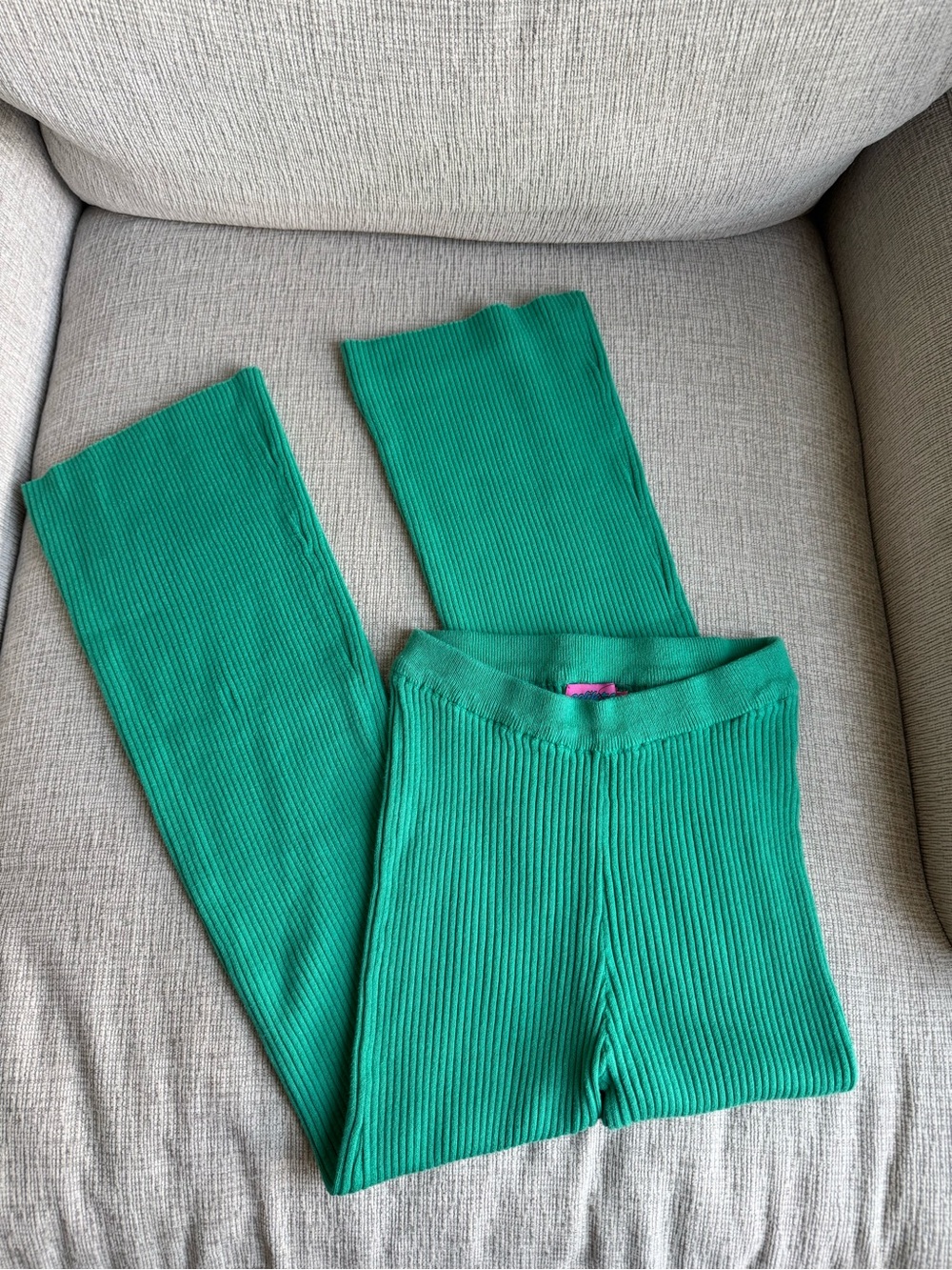 Ribbed Knit Green Wide-Leg Pants size M/L
